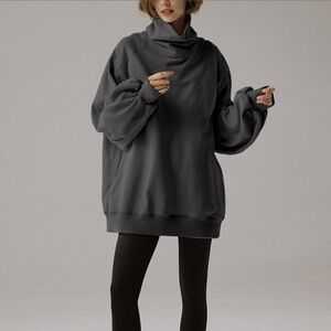 Lit Active Oversized Turtleneck Sweatshirt Dark Grey Size Large